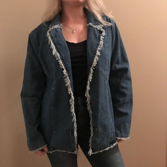 lew magram Jackets & Blazers - Vintage Lew Magram Raw Hem Fringe Denim Jacket